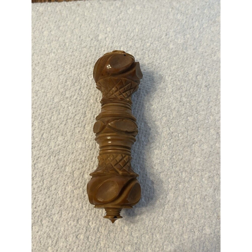 Antique Victorian Carved Coquilla Nut Needle Case 1870s